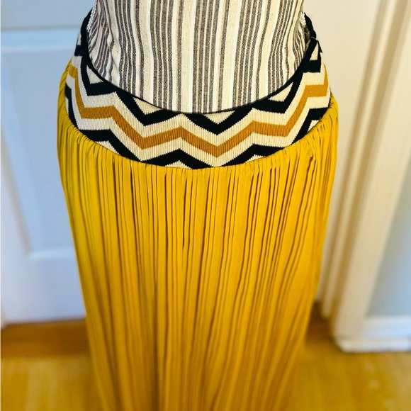 Anthropologie Dear Creatures Pull On Yellow Pleated Chevron Full Length Skirt - Picture 5 of 10